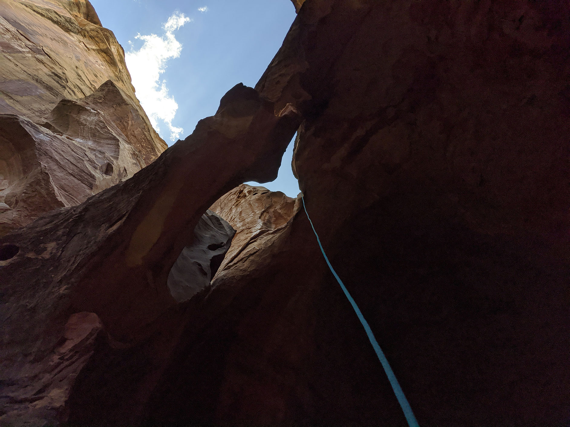 Bottom view of Rappel 7, Cassidy Arch Canyon