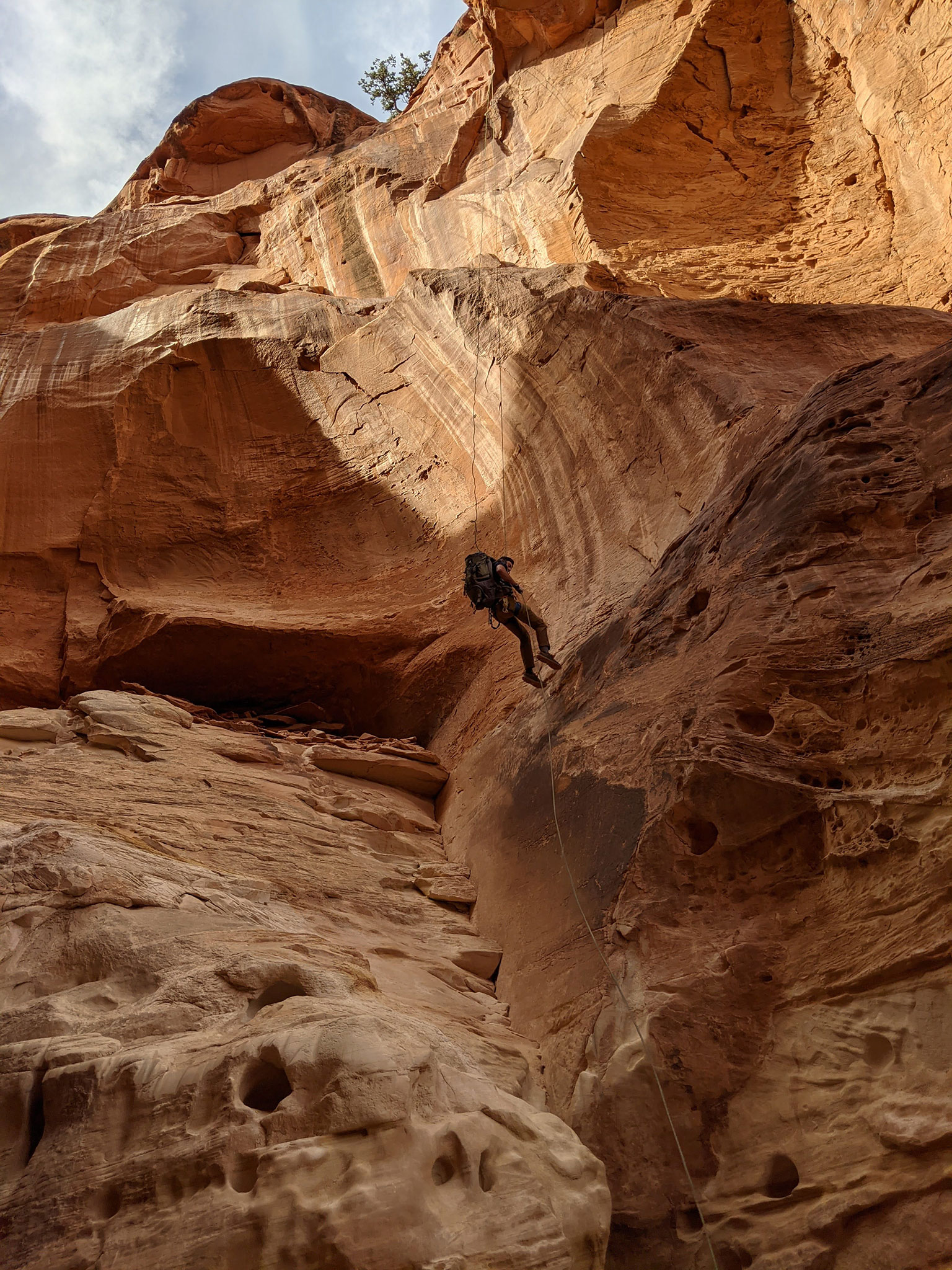 Bottom view of Rappel 1, Cassidy Arch canyon