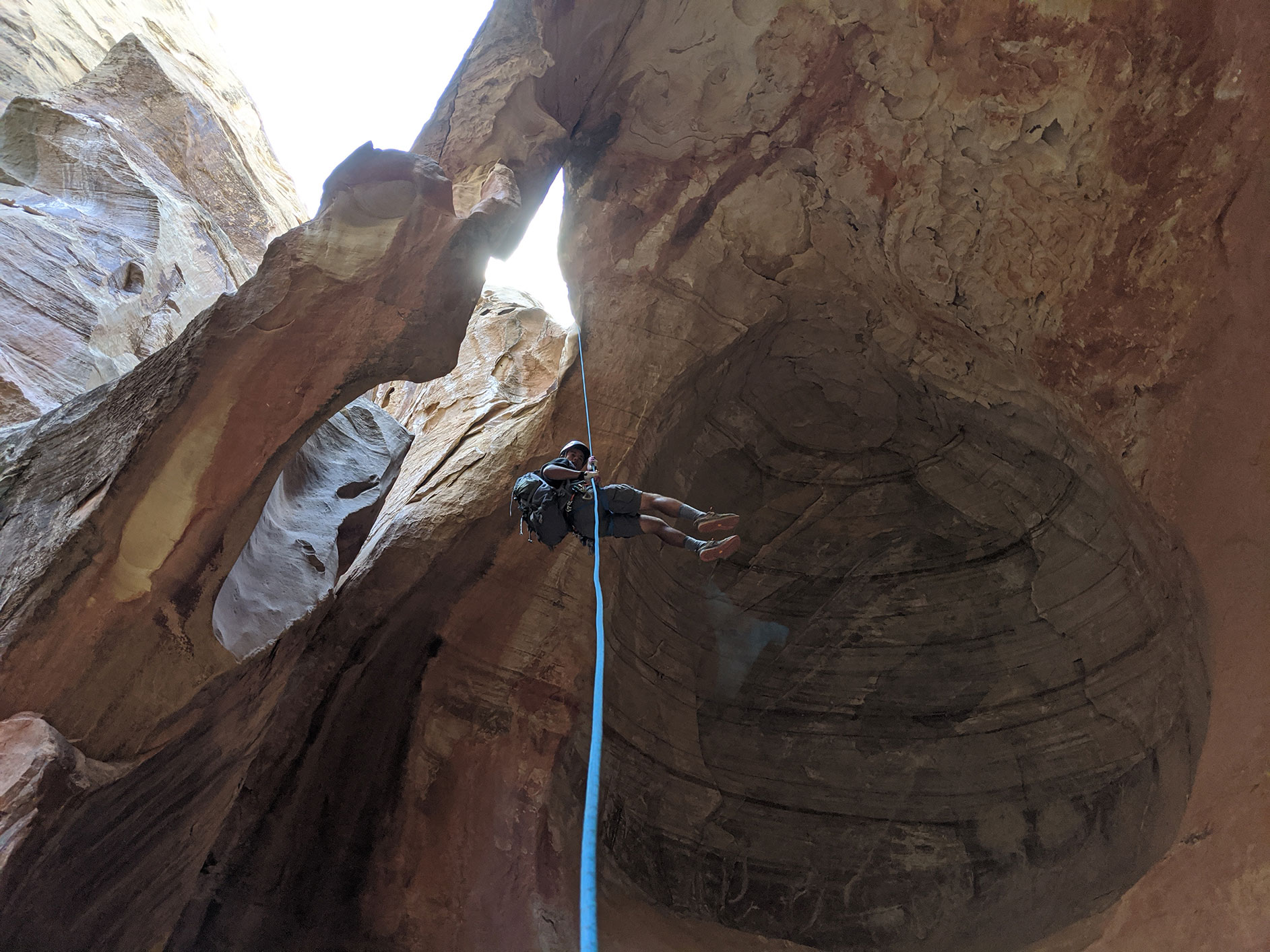Bottom view of Rappel 7, Cassidy Arch Canyon