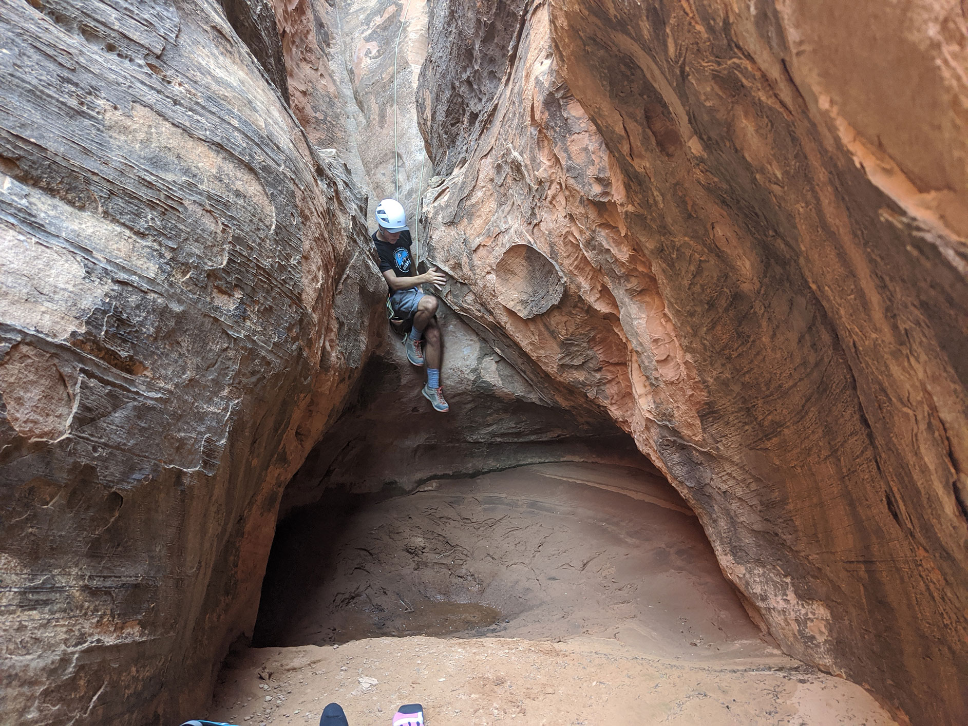 wife 5 canyon rappel 2 bottom downclimb
