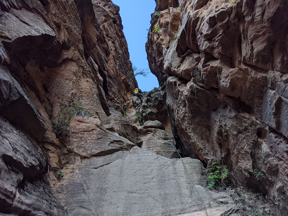 Bottom view of Rappel 8, Behunin Canyon