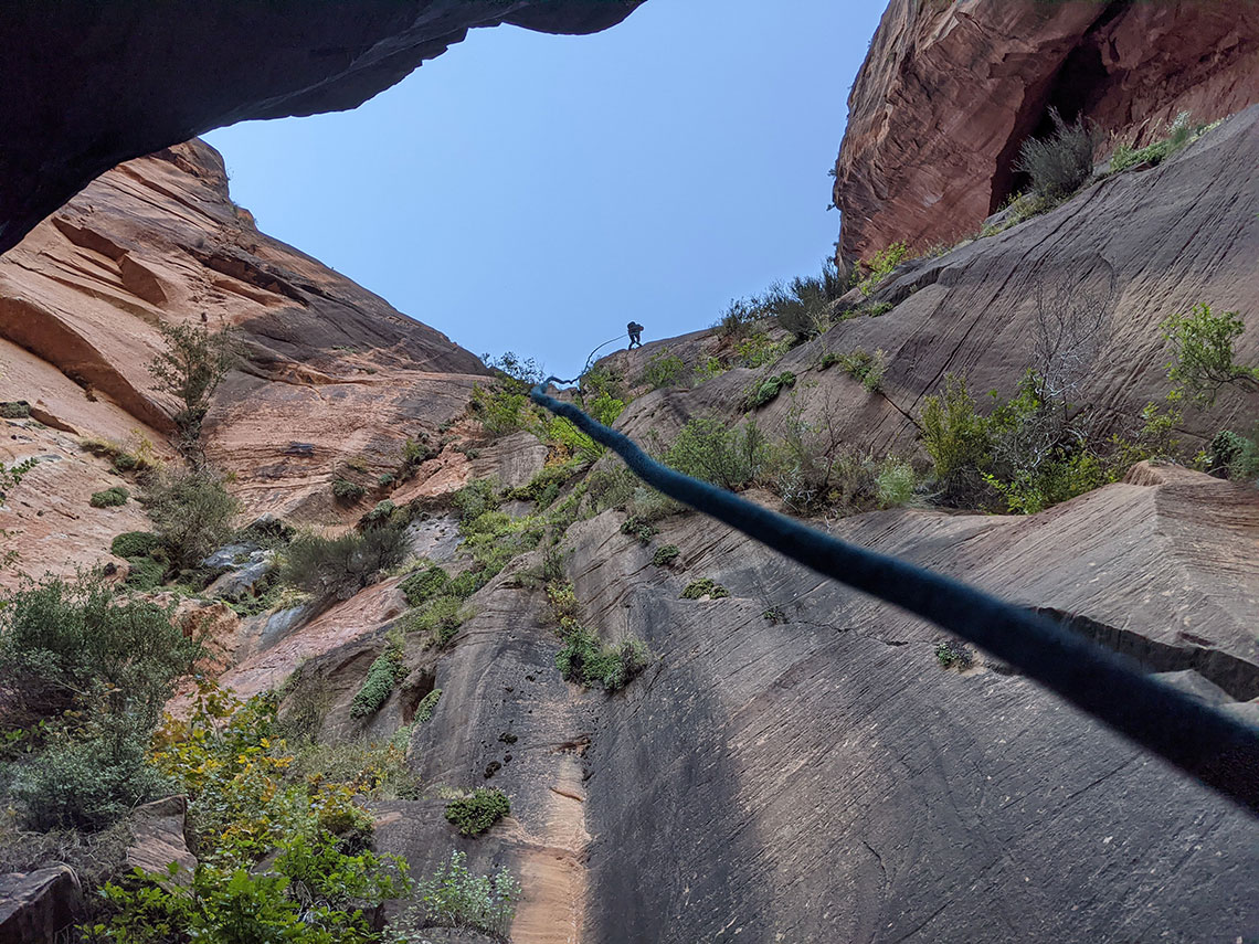 Looking up Rappel 9, Behunin Canyon, Zion