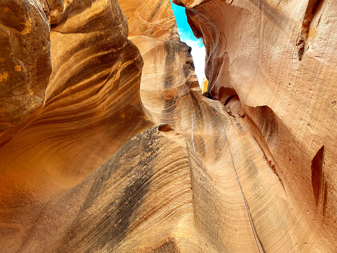 Bottom view of the final rappel in Yankee Doodle Canyon