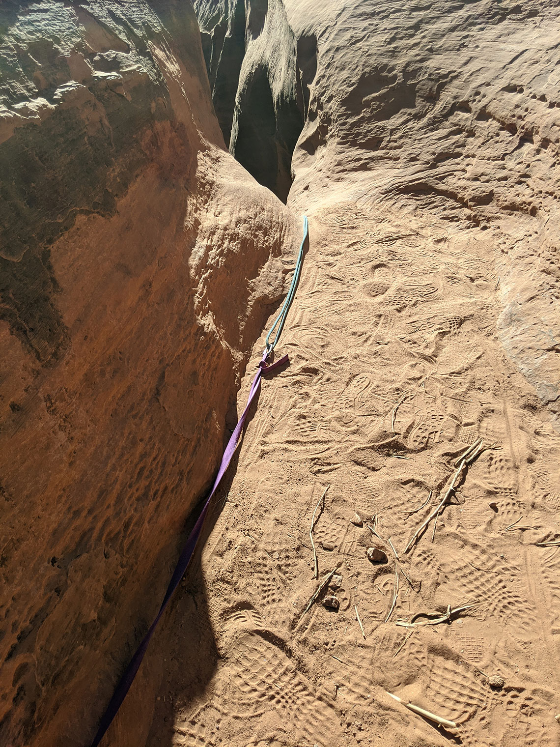 Extended anchor in Morocco Canyon for rappel 4