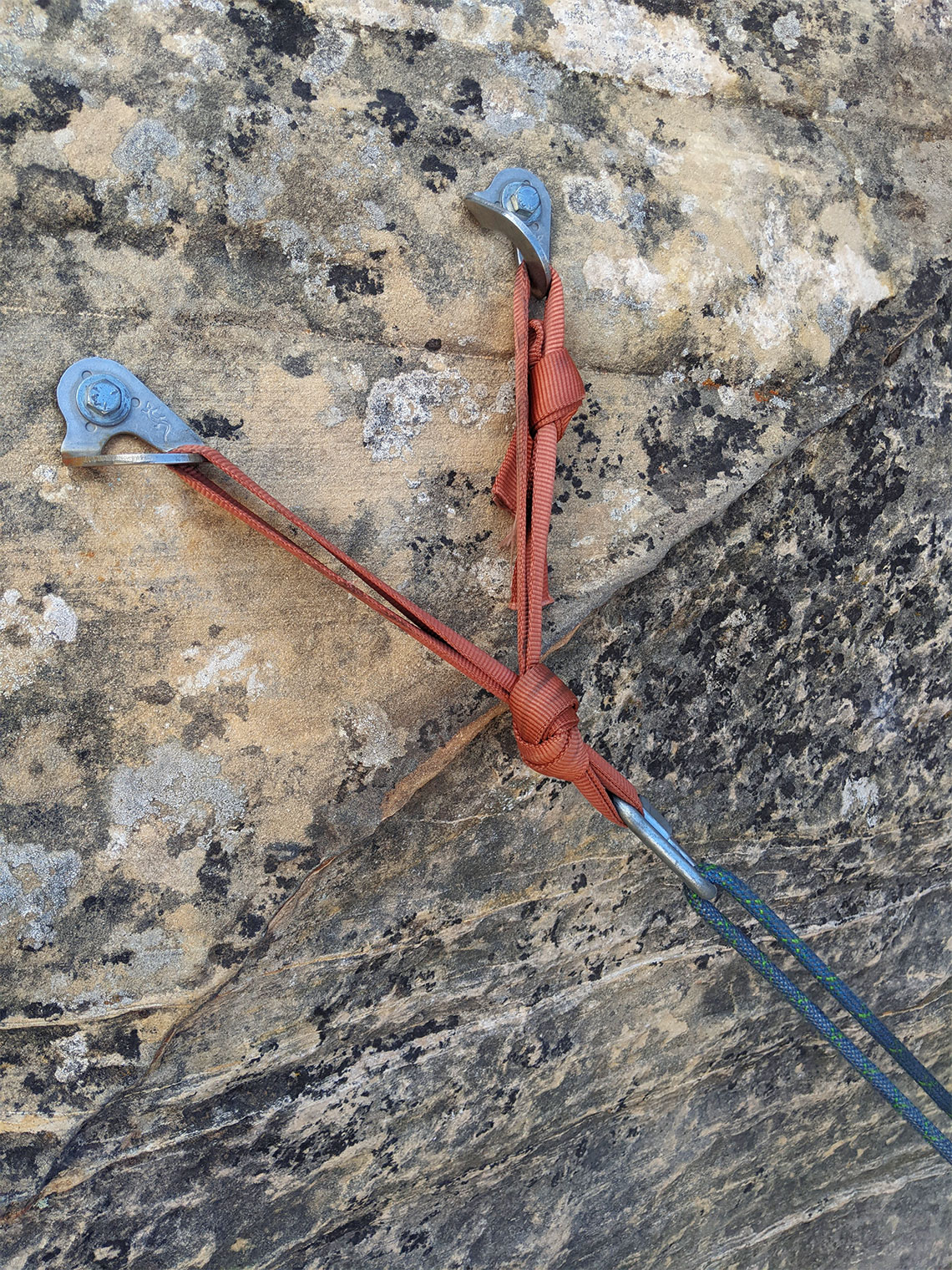 Anchor for rappel 1 in Boltergeist Canyon