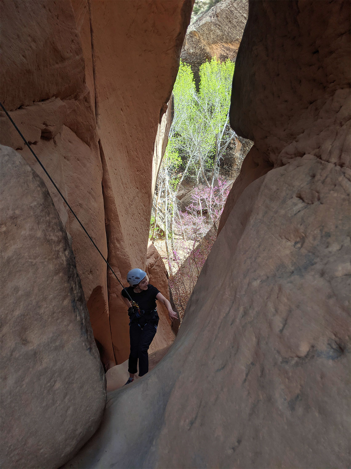 Looking down the second rappel in Yankee Doodle Canyon
