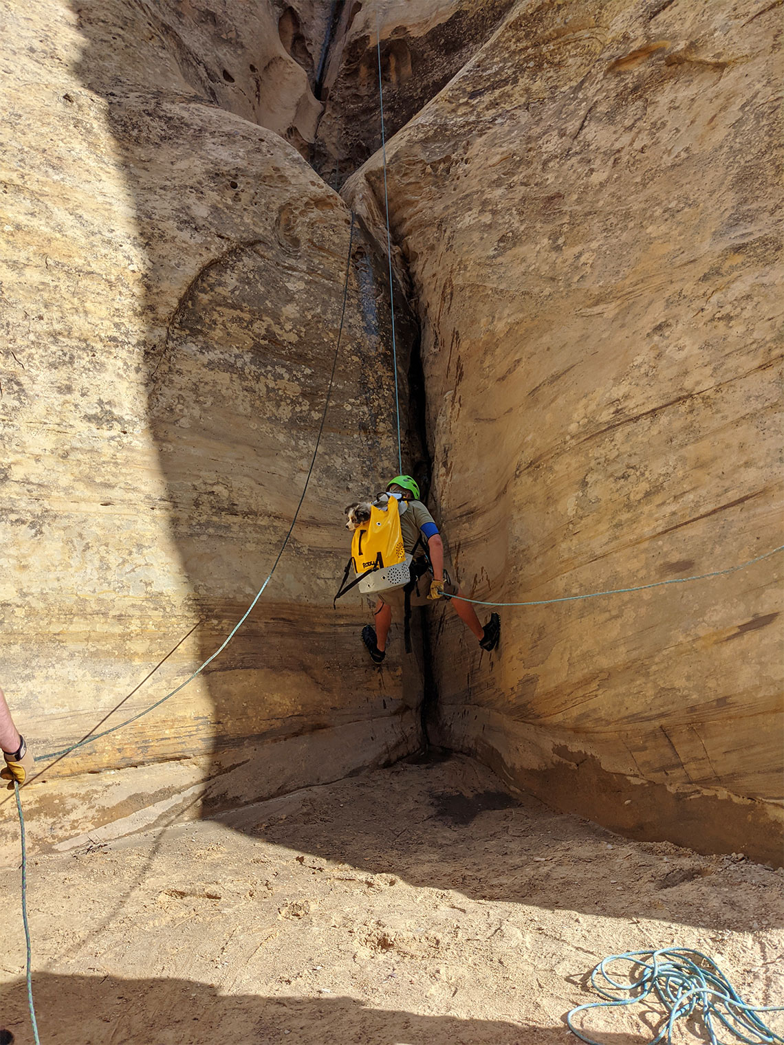 Finishing the 3rd rappel in Wonderland Canyon