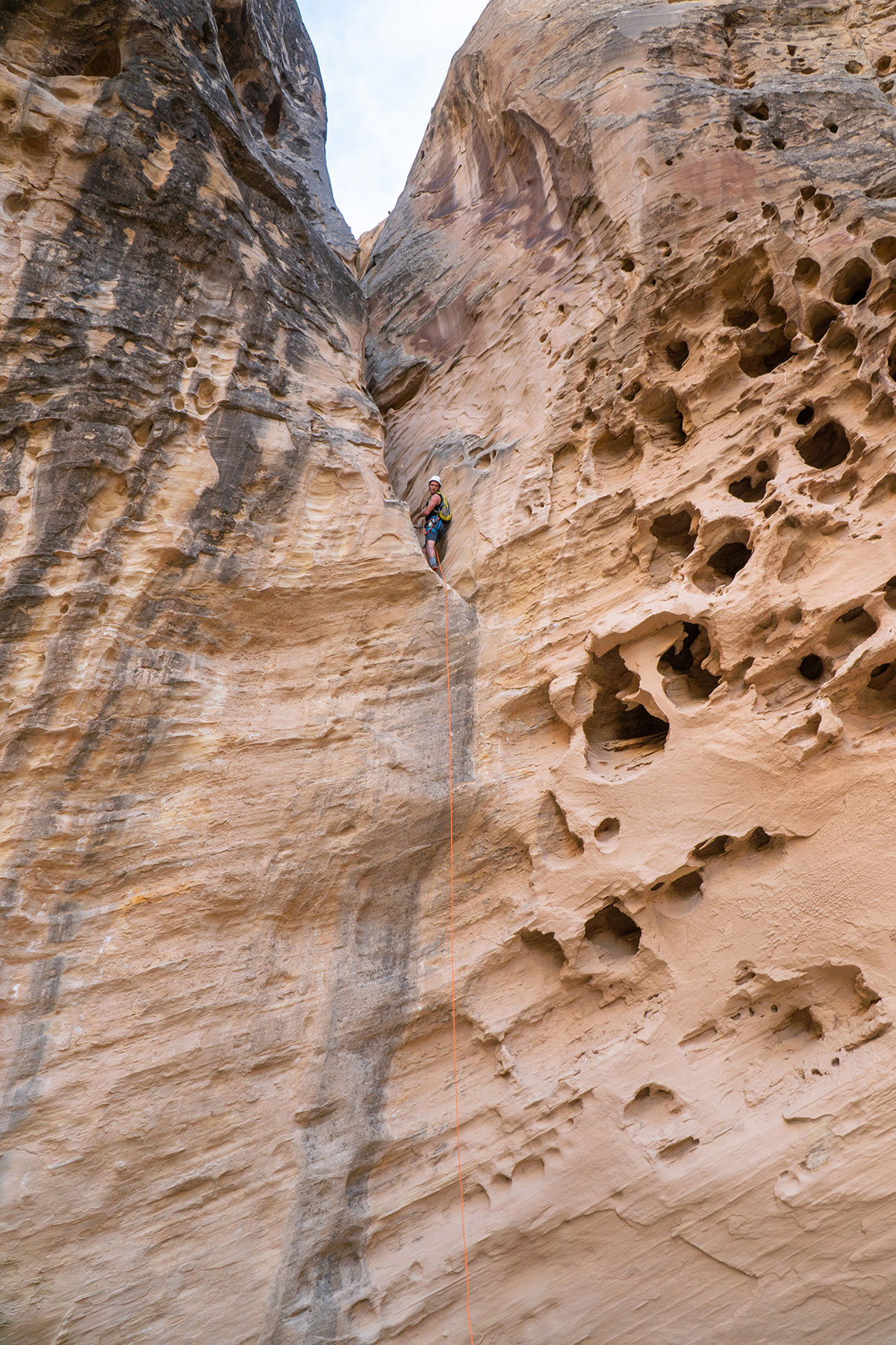 Rappelling down the last rappel in Wonderland Canyon