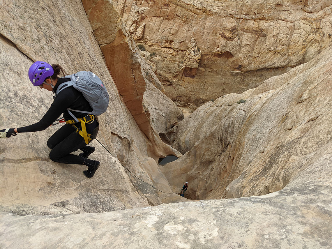 Starting rappel 2 in Wonderland Canyon
