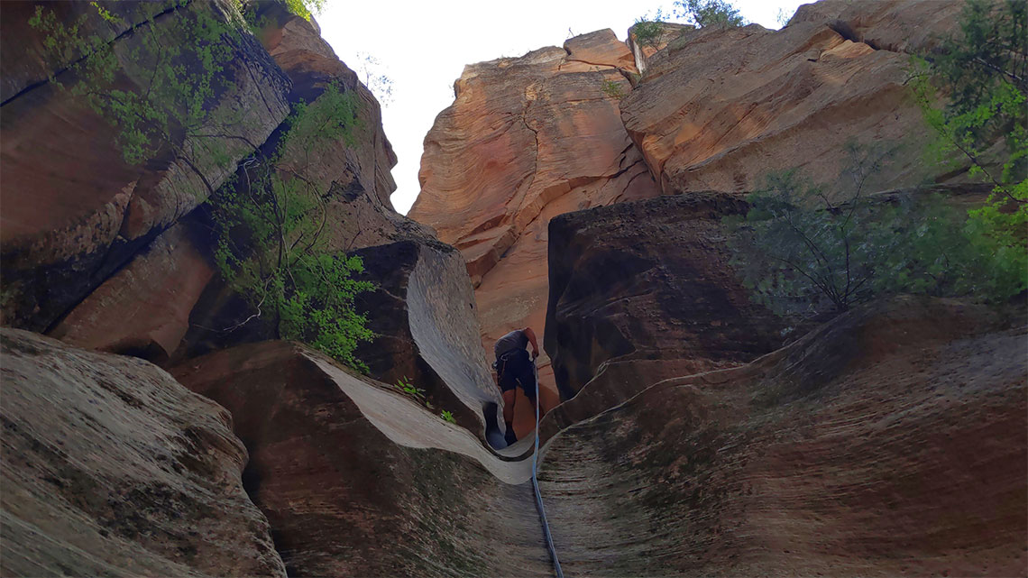 Descending rappel 10 in Englestead Canyon