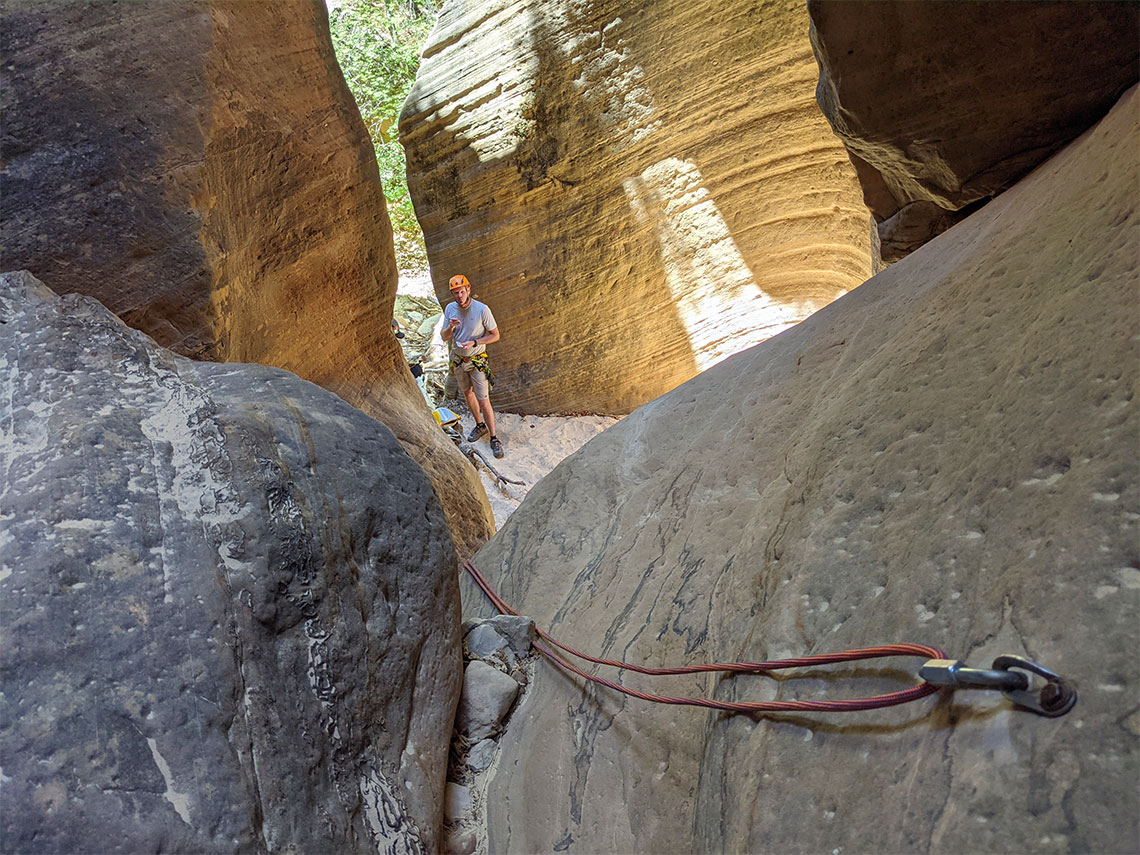 Looking down rappel 10 in Mystery Canyon