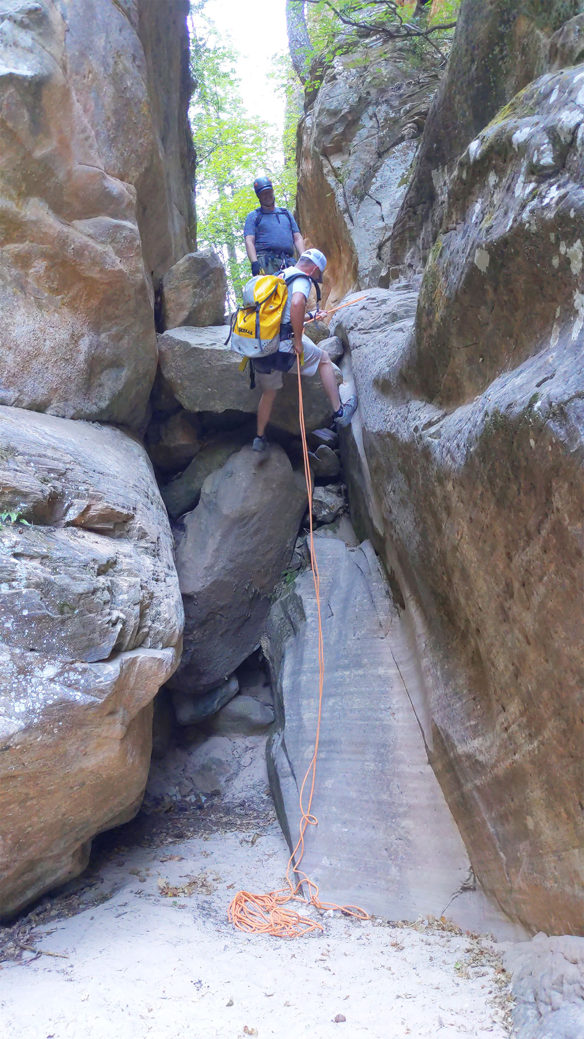 Rappelling down the 3rd rappel in Mystery