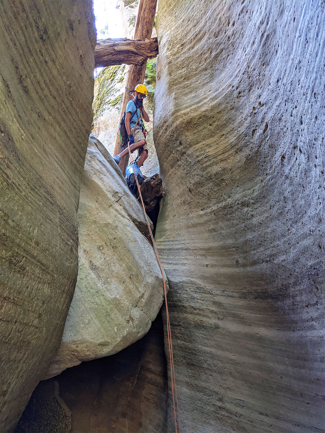Beginning the 5th rappel in Englestead Hollow
