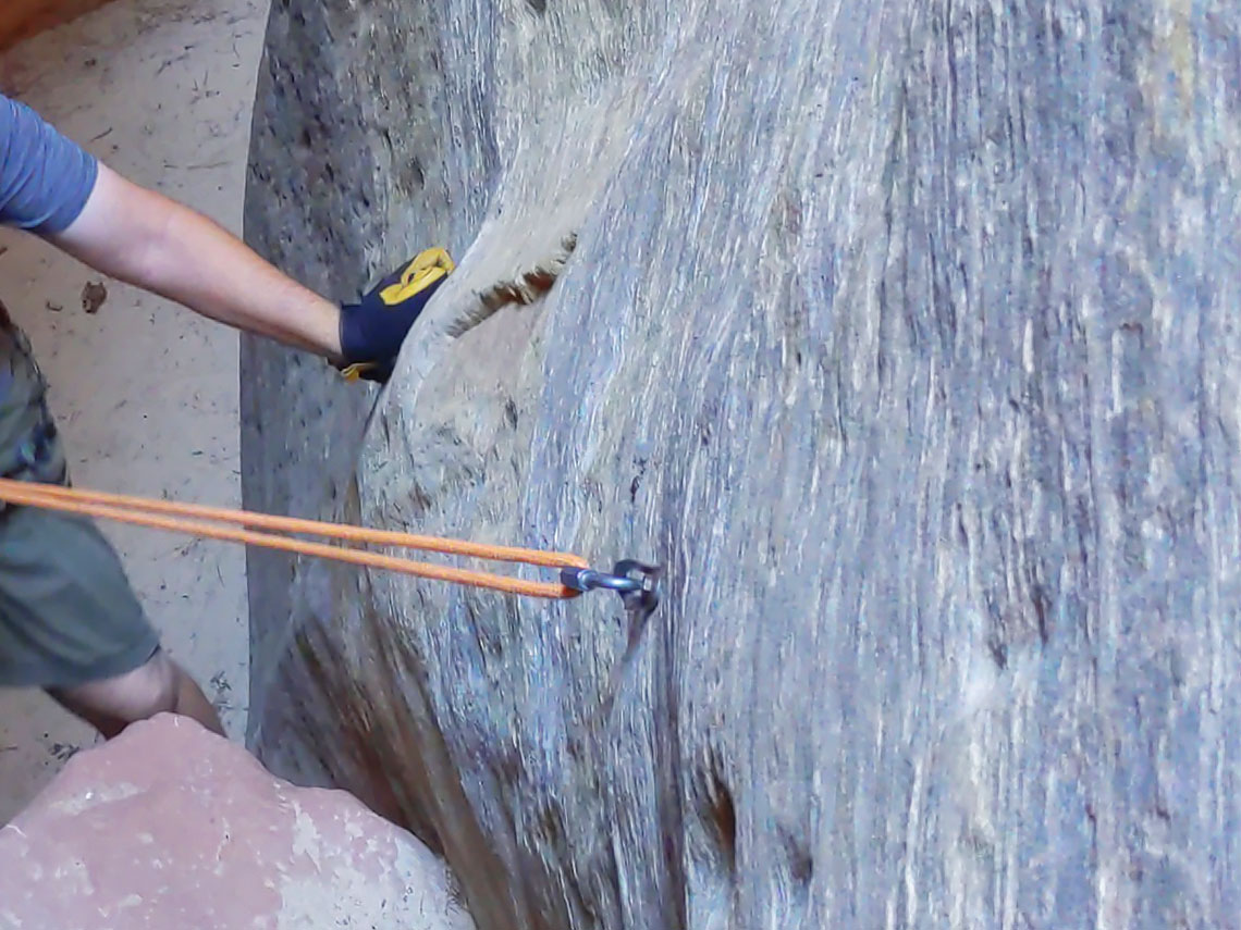 Rappel 7 anchor in Mystery Canyon