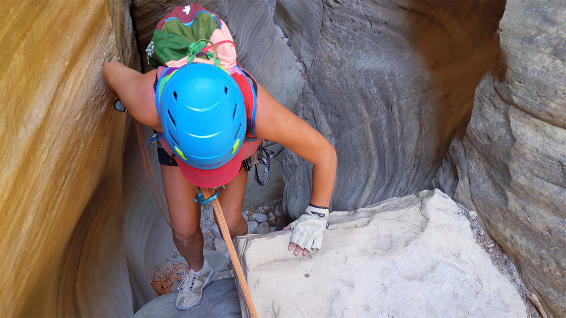 Starting rappel 7 in Englestead Canyon