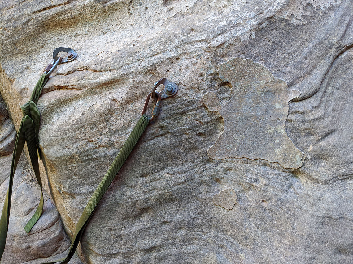Anchor for the eighth rappel In Birch Canyon