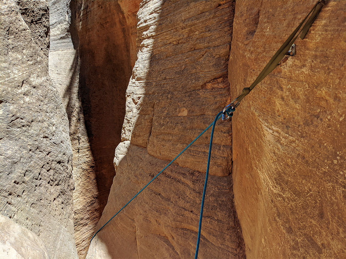 The anchor for rappel 9 in Birch Hollow