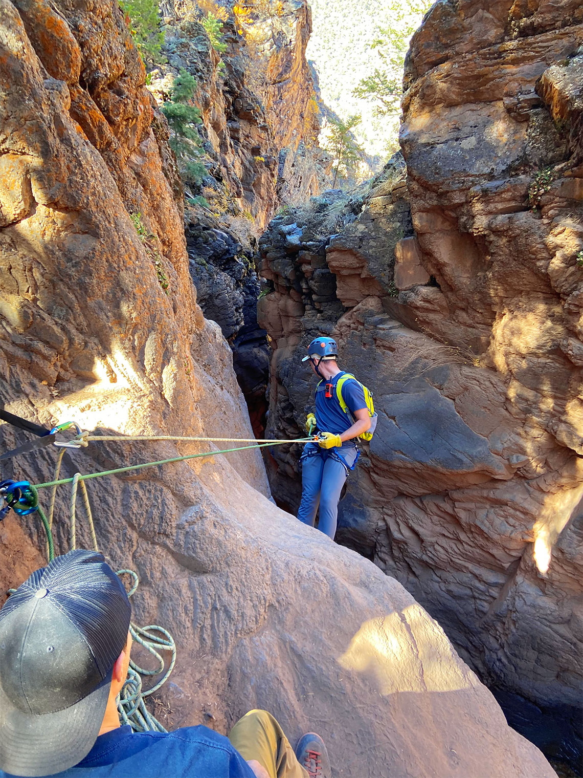 Starting the first rappel in Benson Creek Canyon