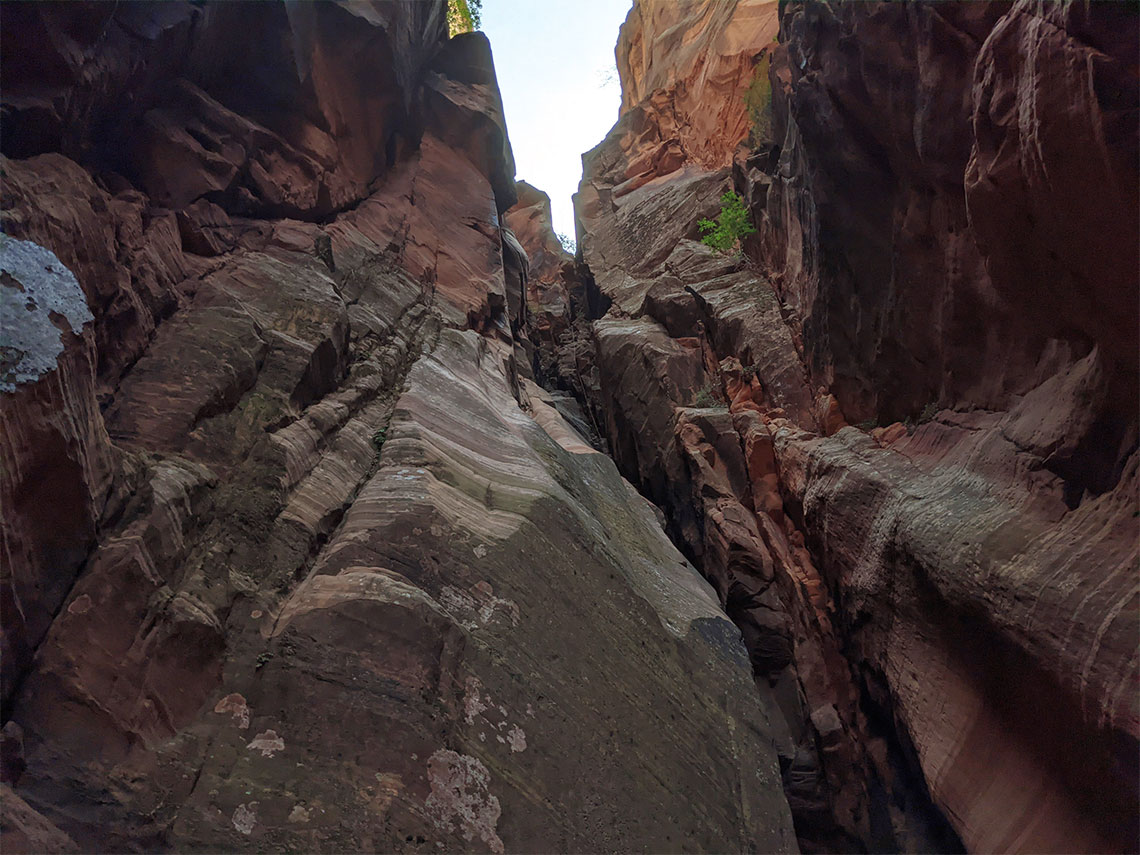 Looking up rappel 2 in Lodge Canyon