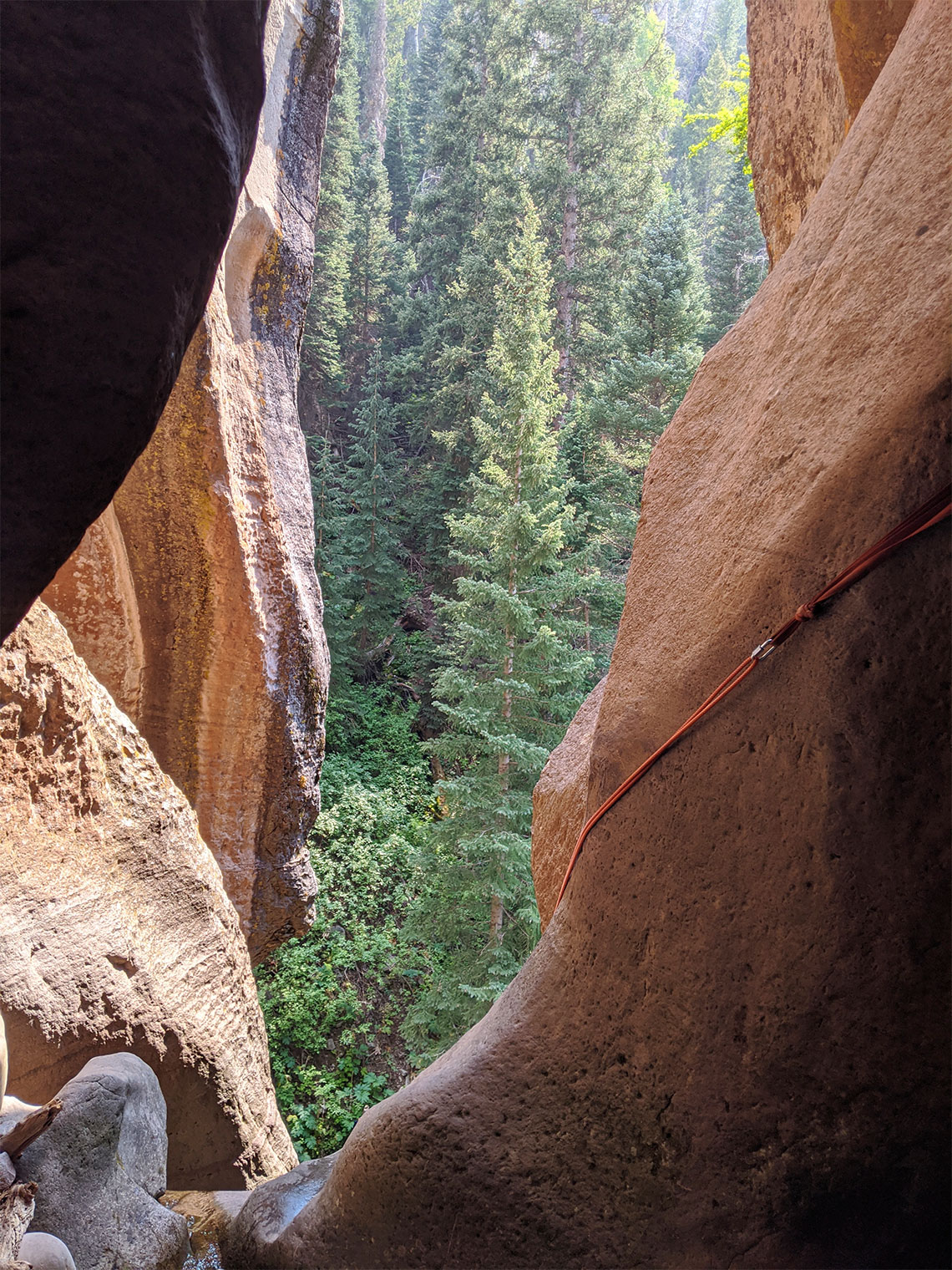 Top view from the last rappel in Pleiades Canyon