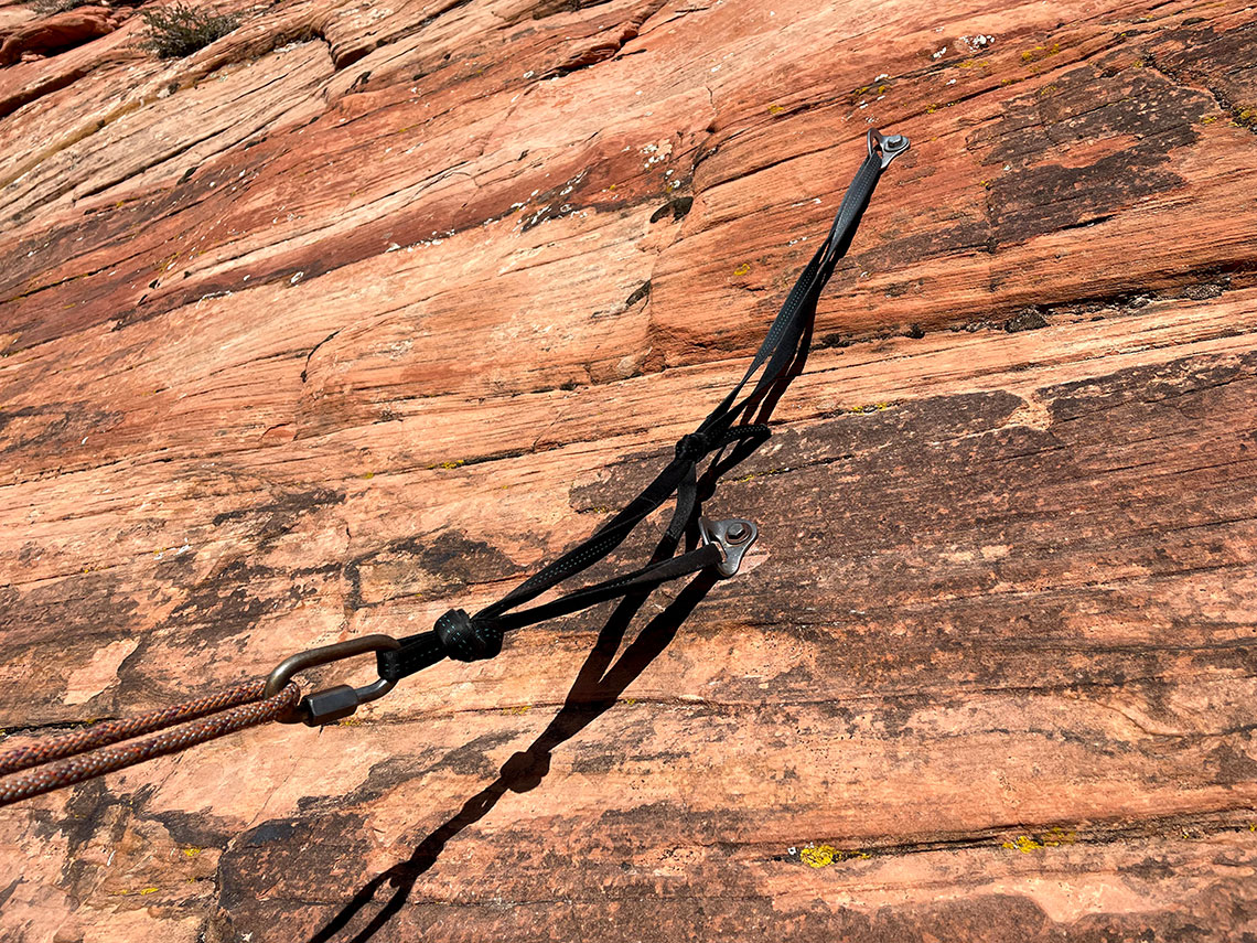 The anchor for the first rappel in Behunin Canyon