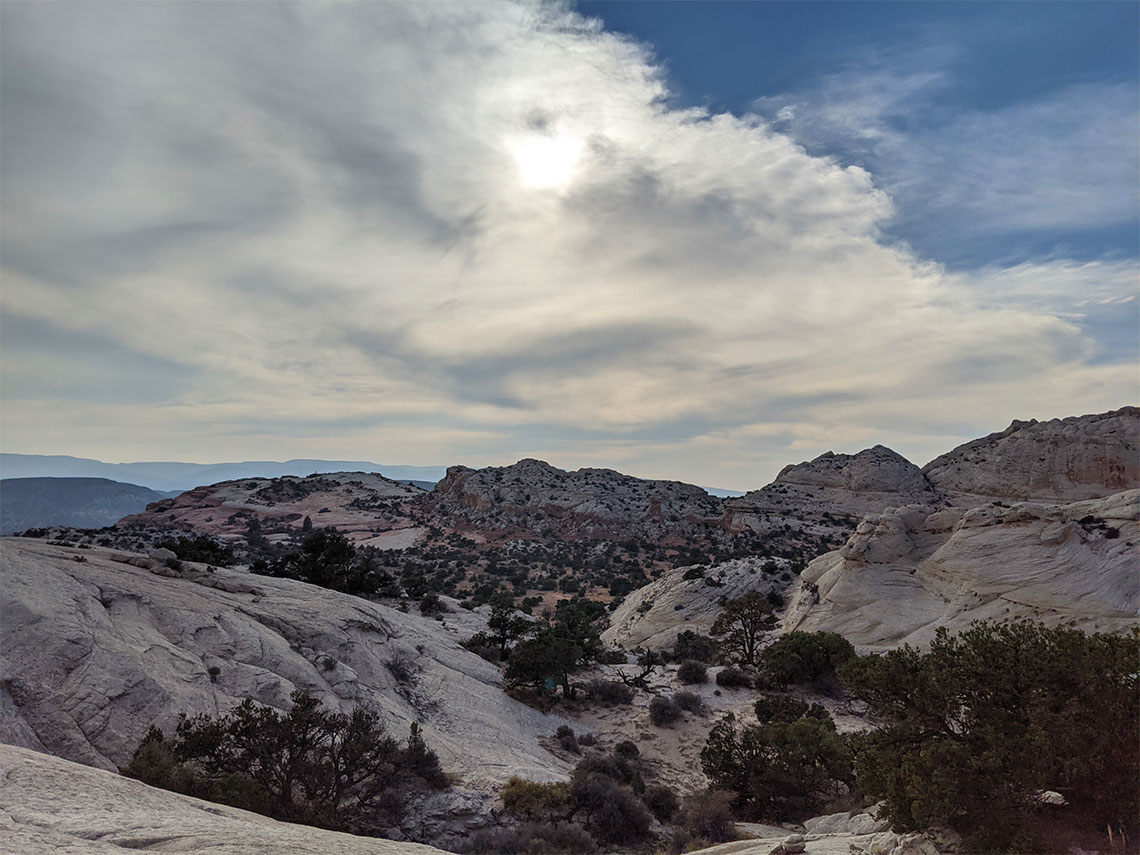 Beautiful view of Capitol Reef National Park on the Stegosaur Canyon approach