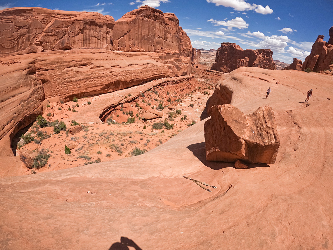 Bolted anchor near the large boulder for U-Turn Canyon rappel 4