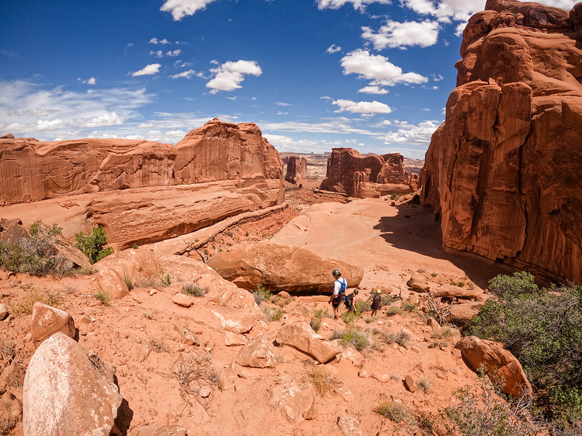A large boulder anchor for rappel 3 in U-Turn Canyon