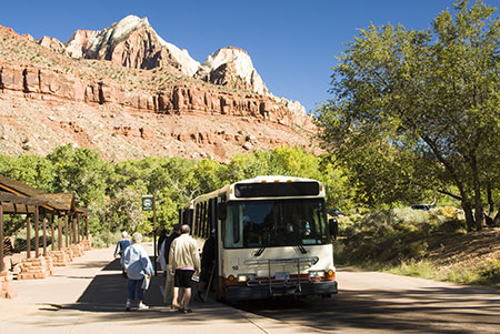 The shuttle at the Zion Visitor Center