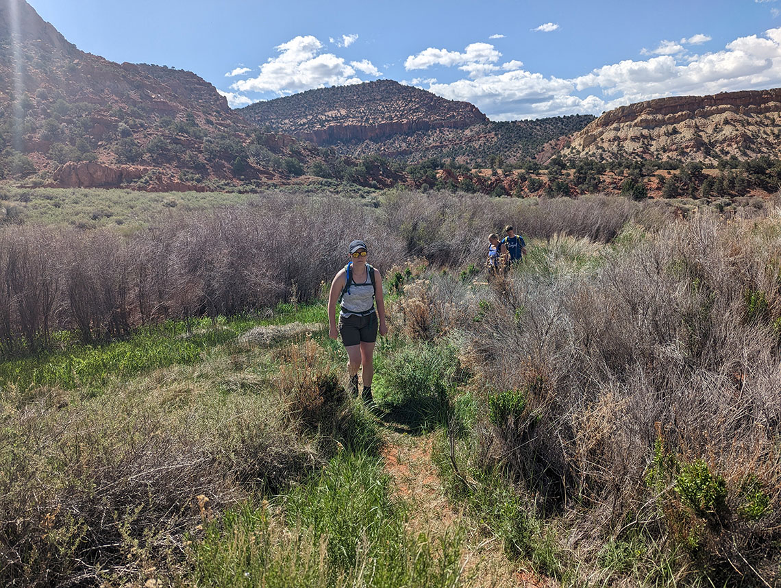 Crossing the meadow to Pete's Dragon Canyon along the Crescent Canyon trail