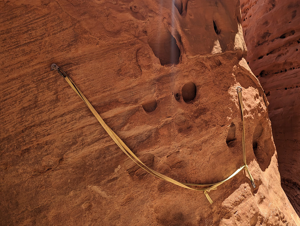 The anchor station for rappel 3 in Sunglow Canyon