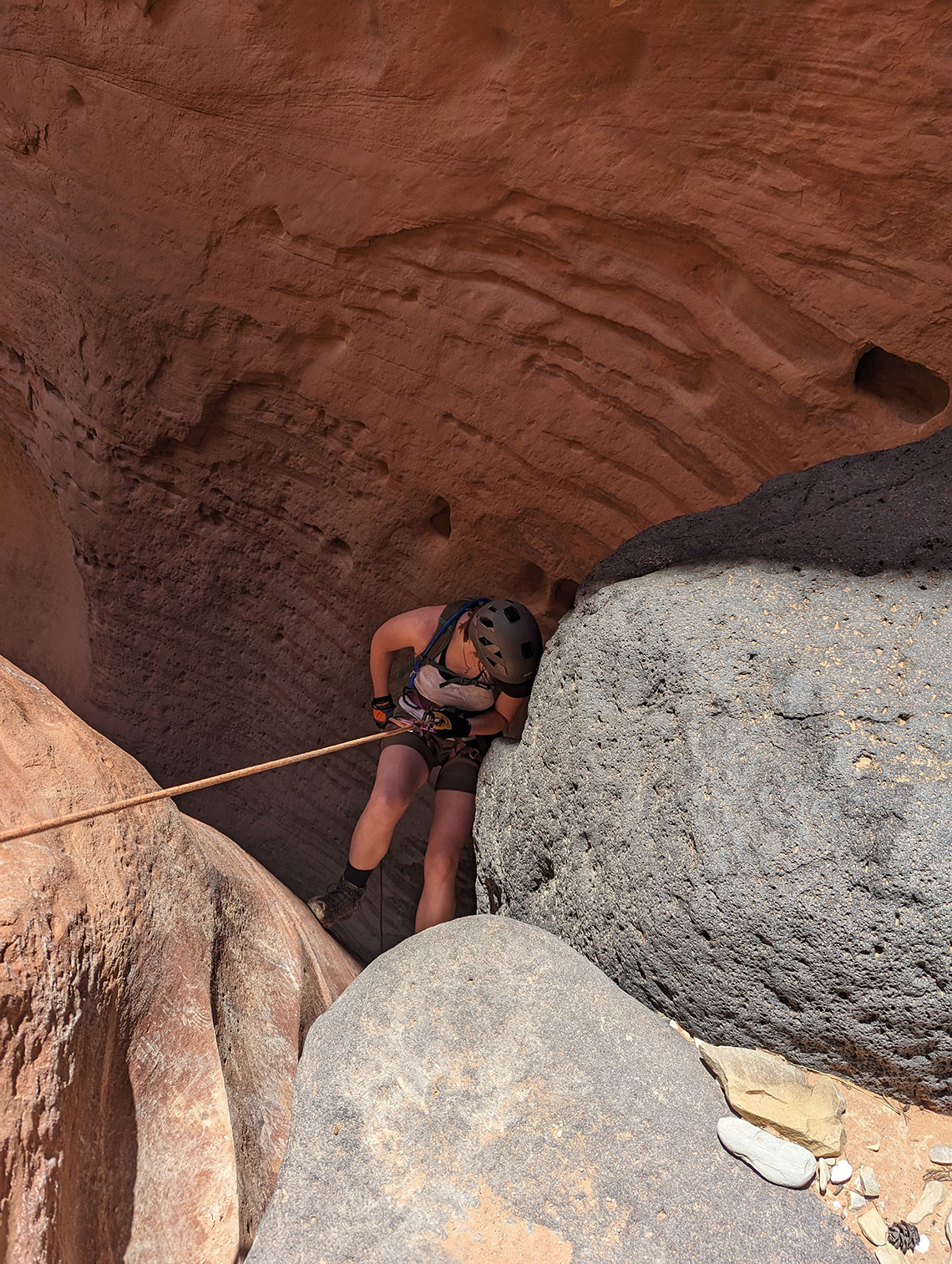 Beginning the 3rd rappel in Sunglow Canyon