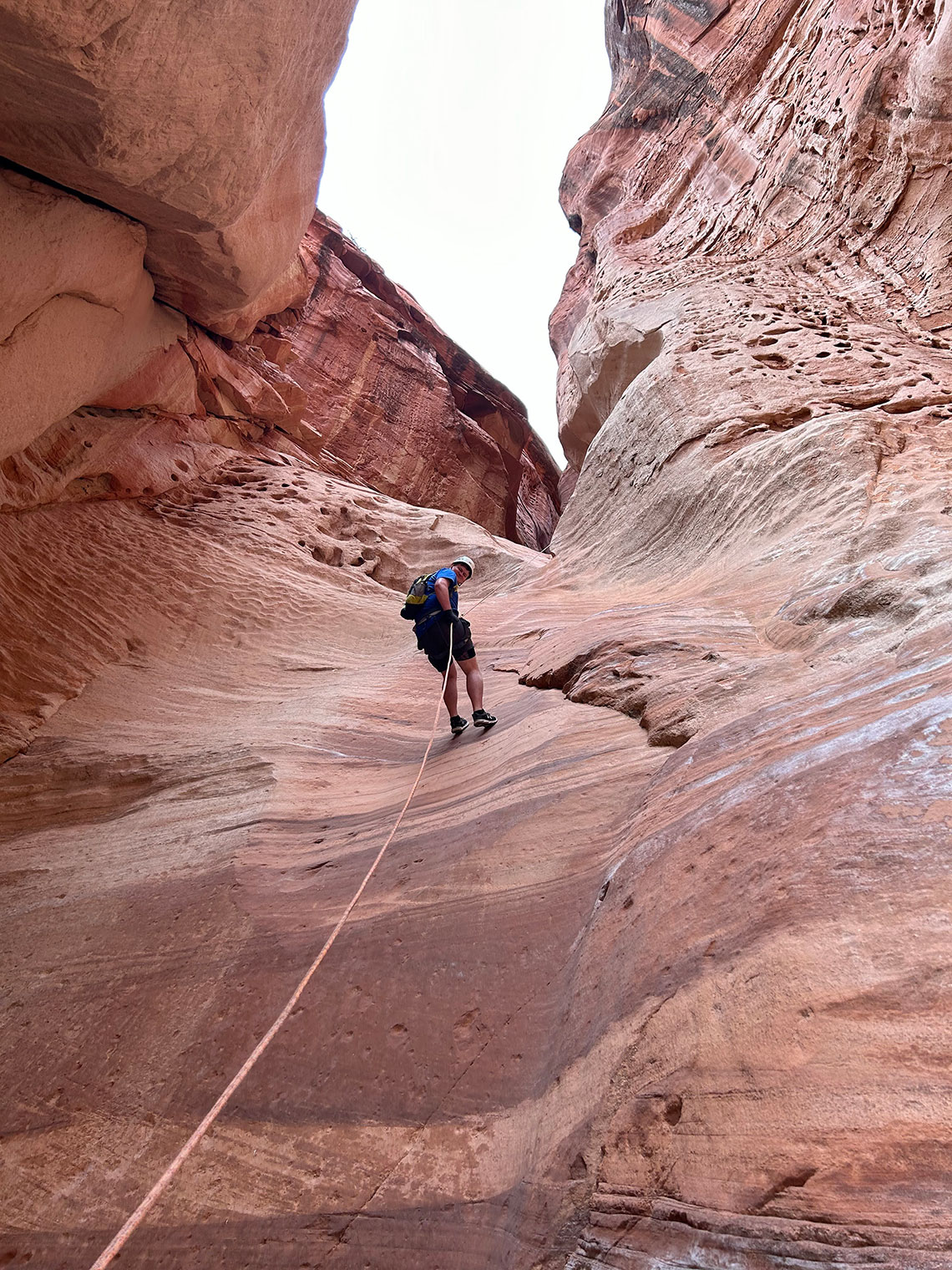 Halfway down the last rappel in Pete's Dragon Canyon