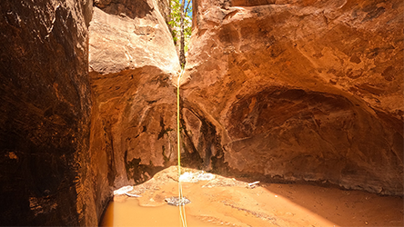 A rappel in Fins N' Things Canyon in Moab Utah