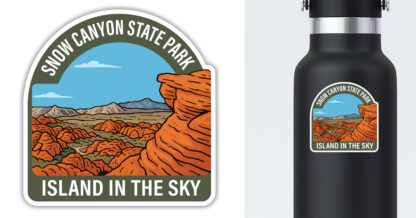 Snow Canyon Island in the Sky sticker displayed on a water bottle