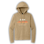 tan pullover hoodie with Zion logo
