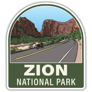 Zion National Park sticker featuring a biker