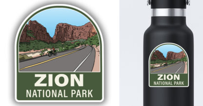 Zion national park sticker with a bike rider
