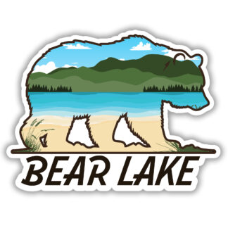 sticker of bear lake in the outline of a bear