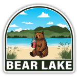 sticker of a bear with a raspberry shake at Bear Lake