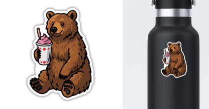 sticker of a Bear Lake shake bear displayed on a water bottle