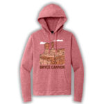 Red frost pullover hoodie with an image of Bryce Canyon