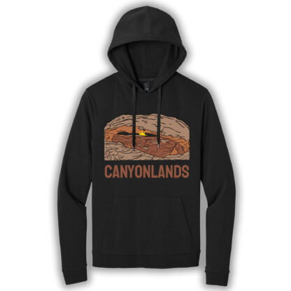 Black pullover hoodie with an image of Canyonlands National Park