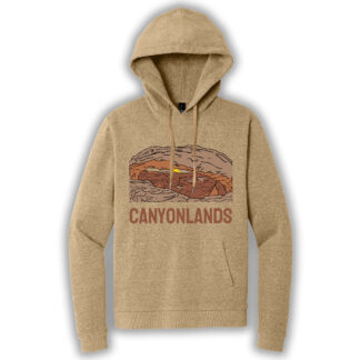 Tan pullover hoodie with an image of Canyonlands National Park