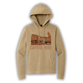 tan pullover hoodie with Capitol Reef logo