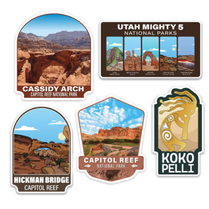 bundle of five stickers featuring Capitol Reef National Park