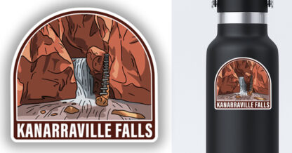 Kanarraville Falls sticker displayed on a water bottle
