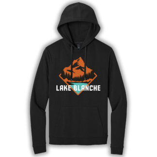 Black pullover hoodie with an image of Lake Blanche