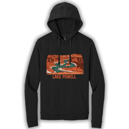 Black pullover hoodie with an image of Lake Powell