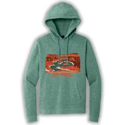 eucalyptus blue pullover hoodie with an image of Lake Powell